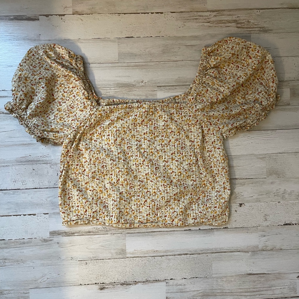 Madewell Hopewell Puff Sleeve Crop Top in Cottage Garden Size Small Cottage Core